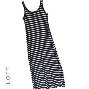 LOFT | NAVY BLUE & WHITE STRIPE MAXI TANK DRESS COTTON BLEND | EXTRA SMALL